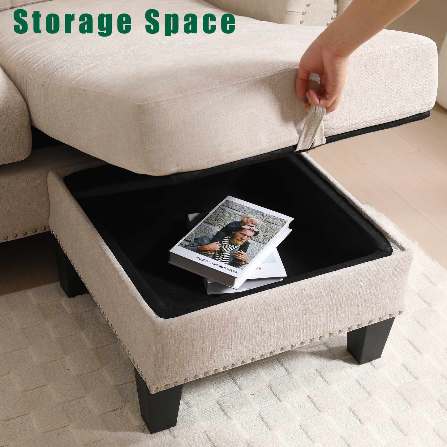 Canapé sectionnel convertible avec rangement
