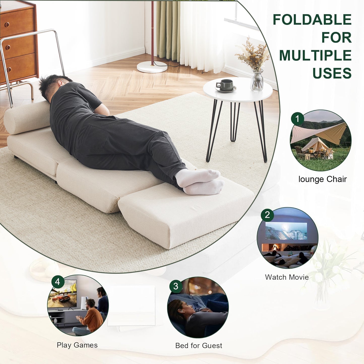 Canapé-lit blanc simple pliable avec oreiller