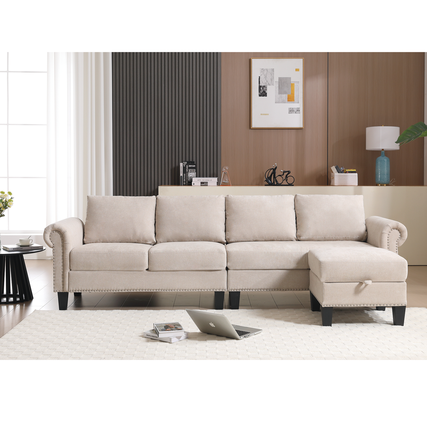 Canapé sectionnel convertible avec rangement
