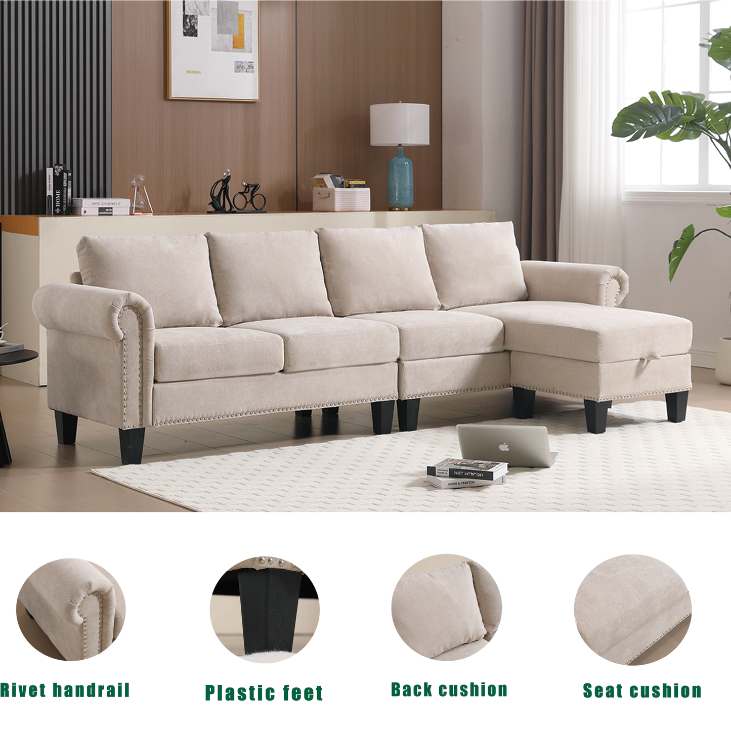 Canapé sectionnel convertible avec rangement