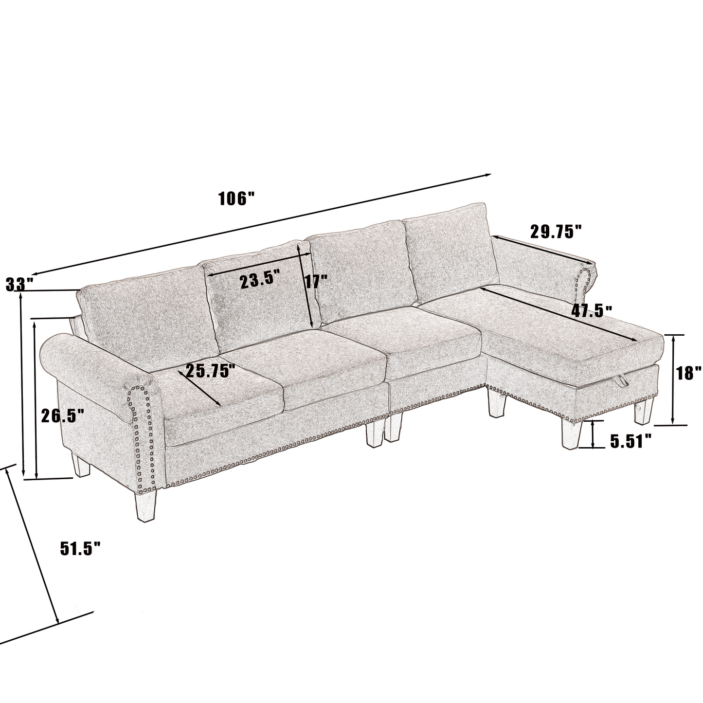 Canapé sectionnel convertible avec rangement