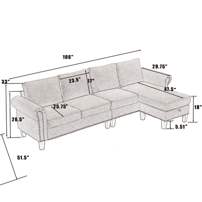 Canapé sectionnel convertible avec rangement